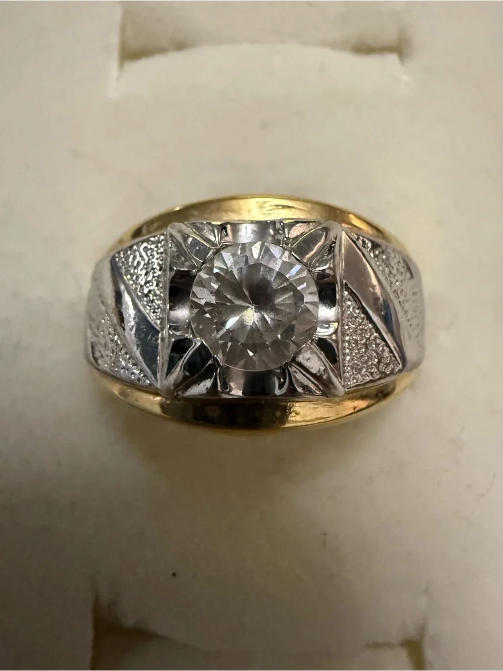 Men’s 14KTH GE Gold and Silver-Tone men’s Statement Ring Clear Center Stone 10.5